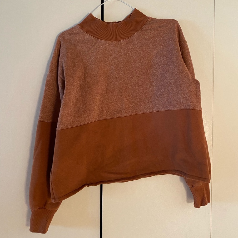 Okayok Crop Crewneck Colorblock Pullover Sweater - Rust
